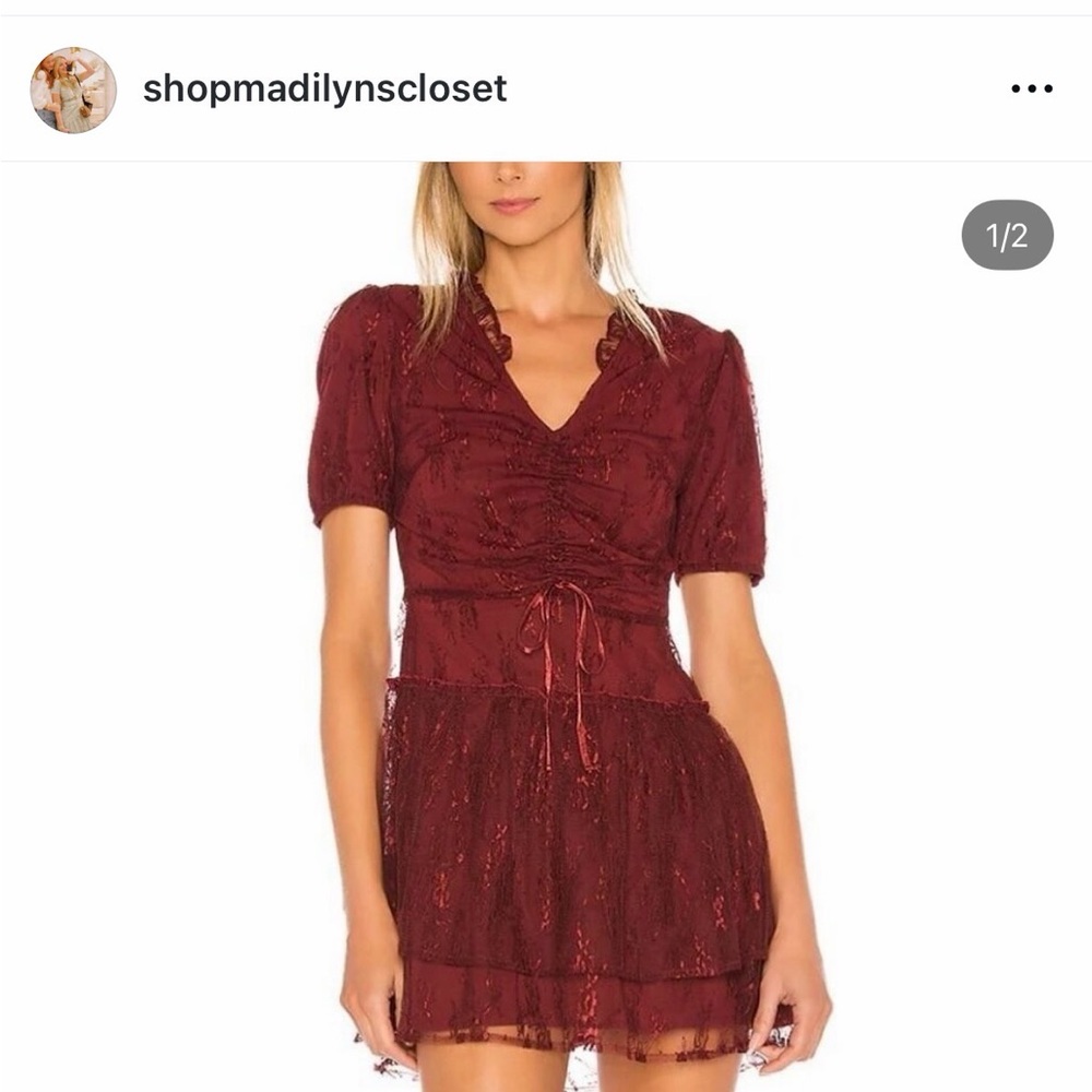 Tularosa Deep Red Lace Mini Dress